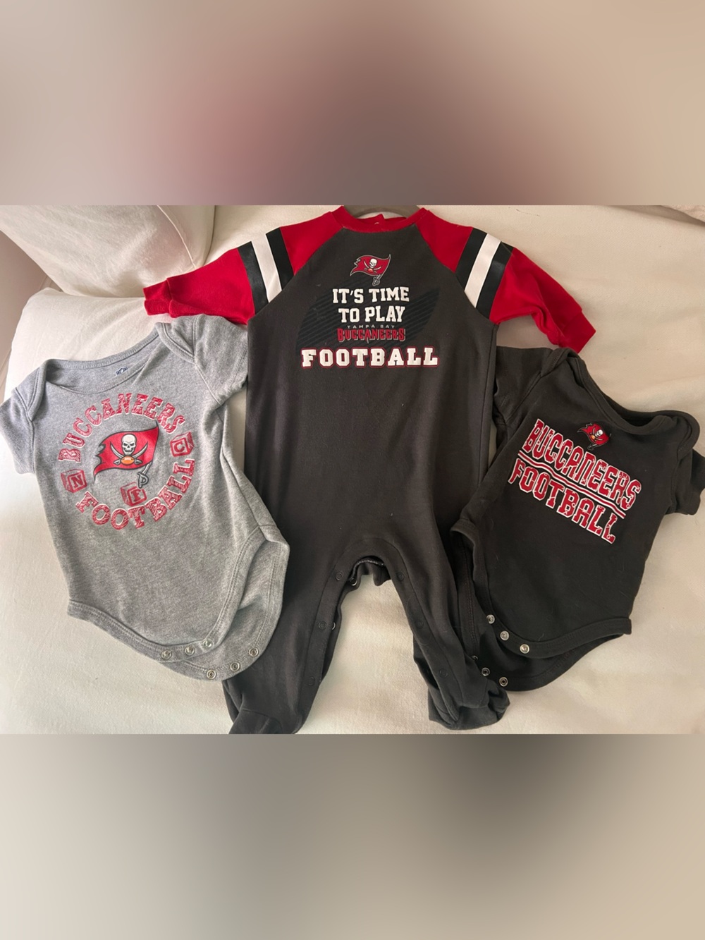 Tampa Bay Buccaneers Baby Football bundle! 2 onesies and 1 footie